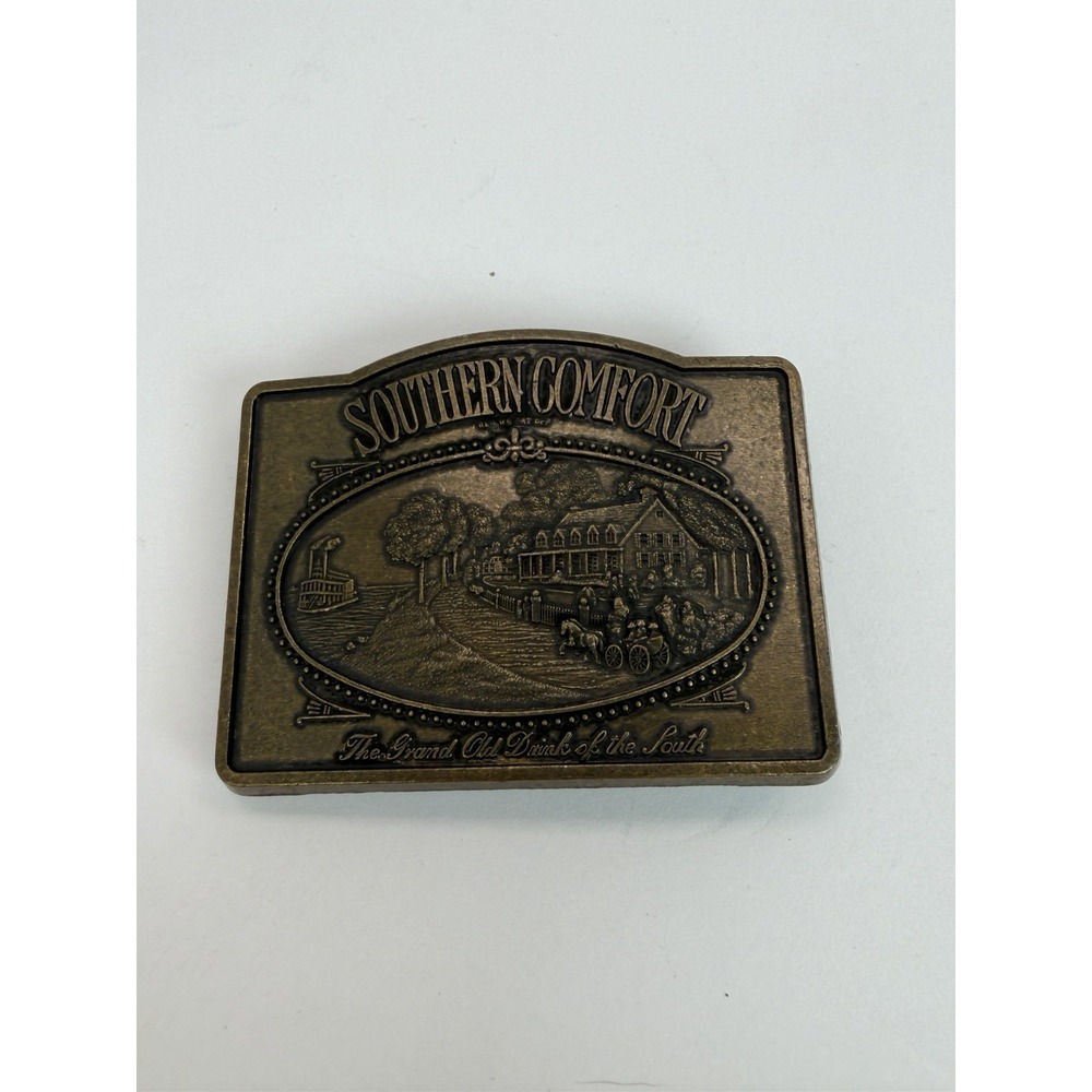 Southern Comfort Whiskey Under Your Belt Brass Belt Buckle Advertising #2